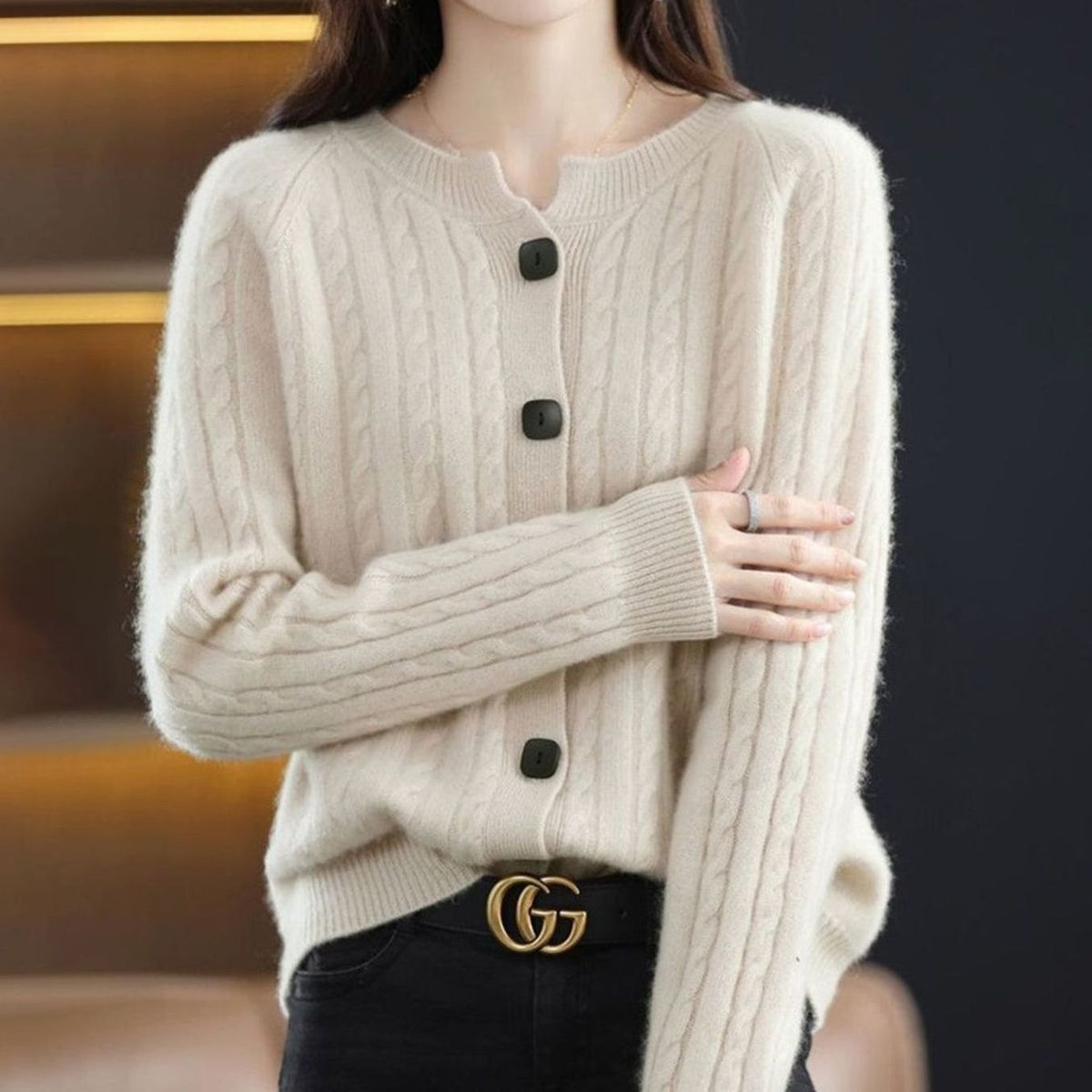 Women's Cable-Stitch Button-Front Easy-Fit Knit Cardigan – view 4