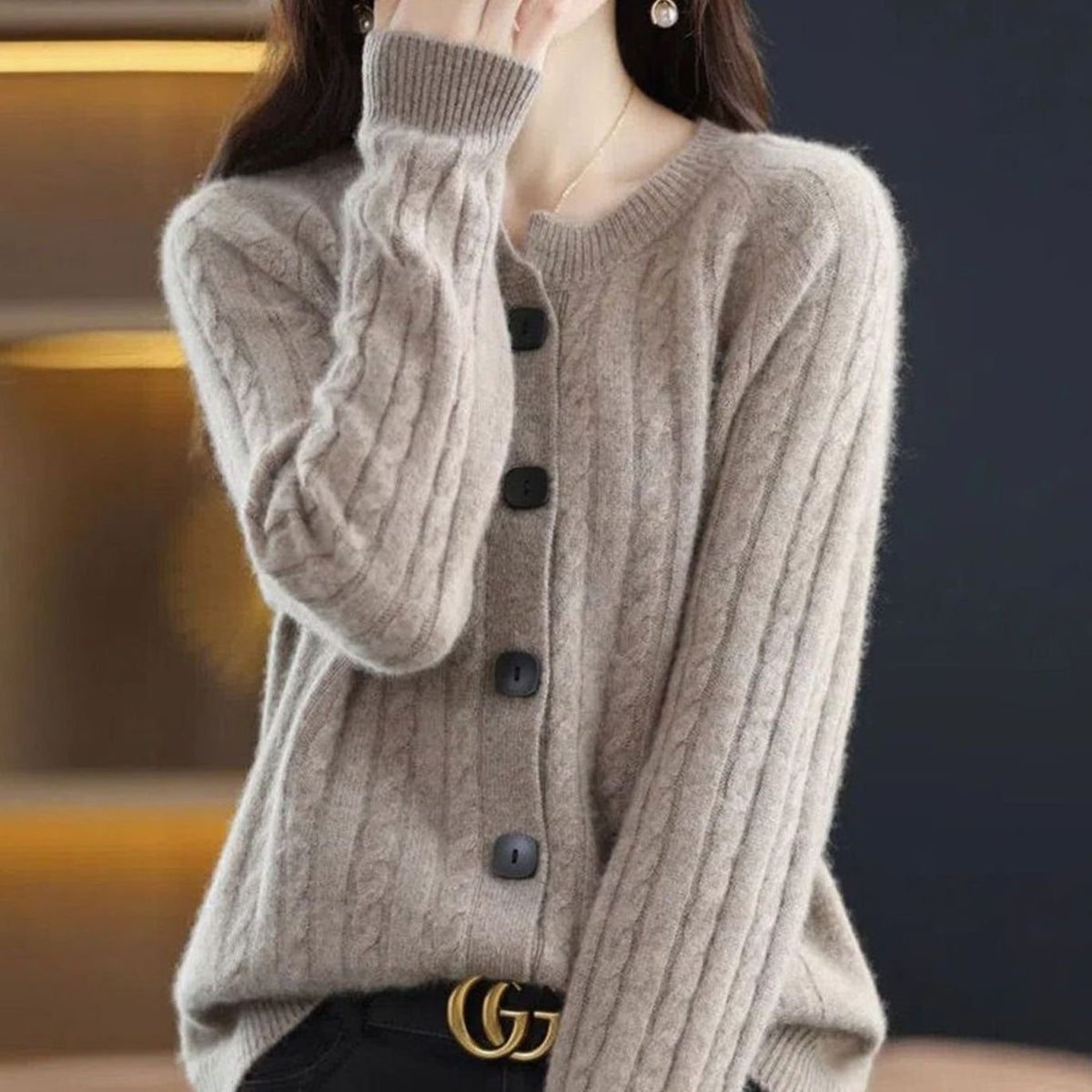 Women's Cable-Stitch Button-Front Easy-Fit Knit Cardigan – view 5