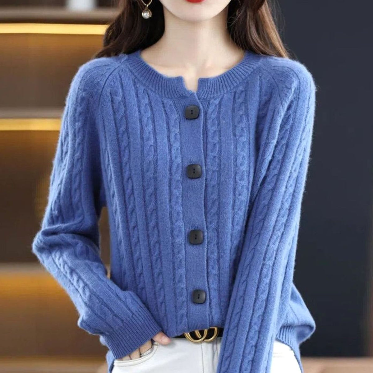 Women's Cable-Stitch Button-Front Easy-Fit Knit Cardigan – view 8