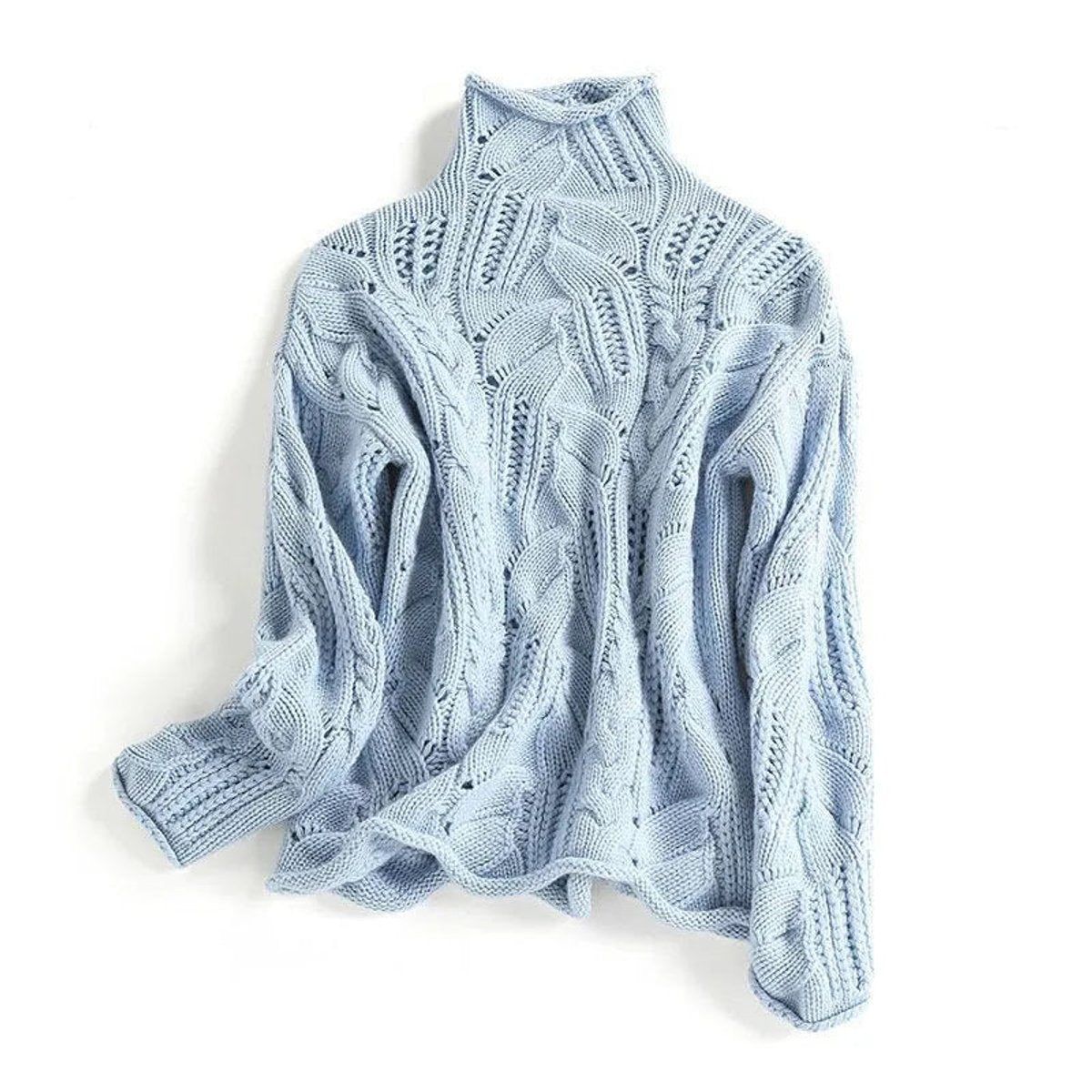 Women's Cable-Knit Roll-Neck Loose-Fit Sweater – Blue