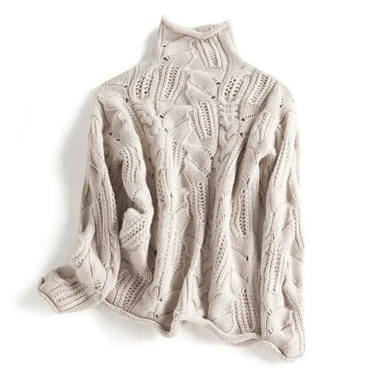 Women's Cable-Knit Roll-Neck Loose-Fit Sweater – Beige