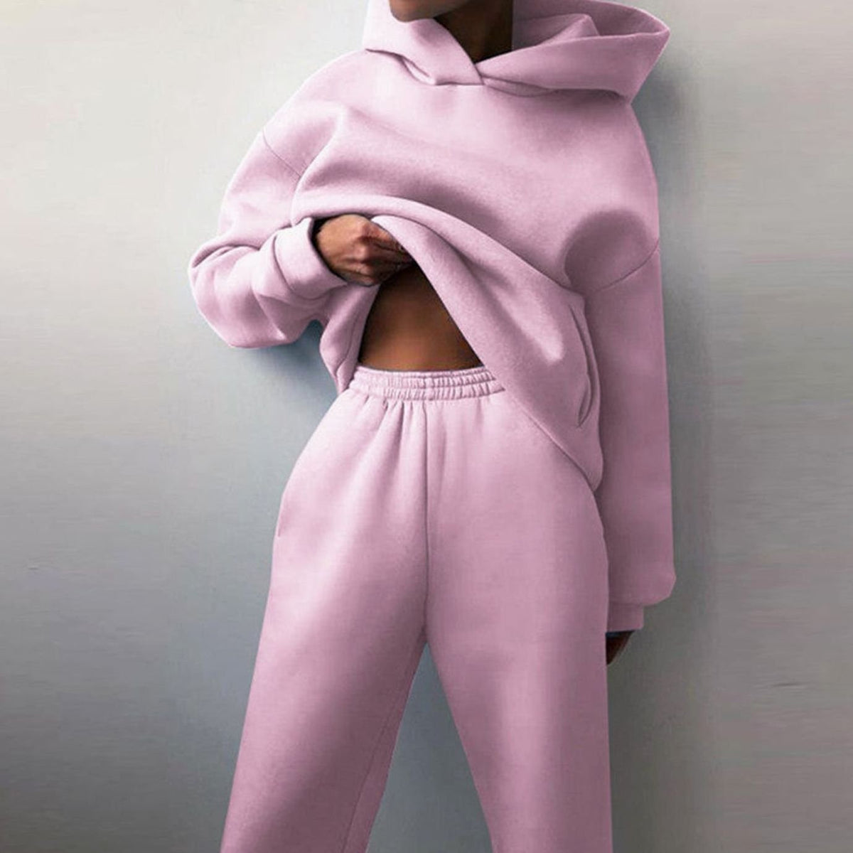 Women's Everyday Loose-Fit Hoodie Jogger Set – Pink