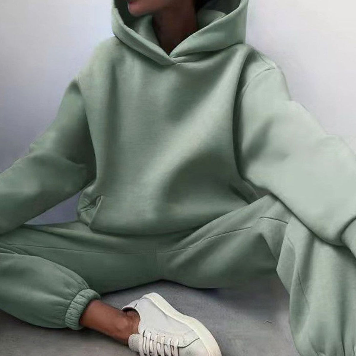 Women's Everyday Loose-Fit Hoodie Jogger Set – Green