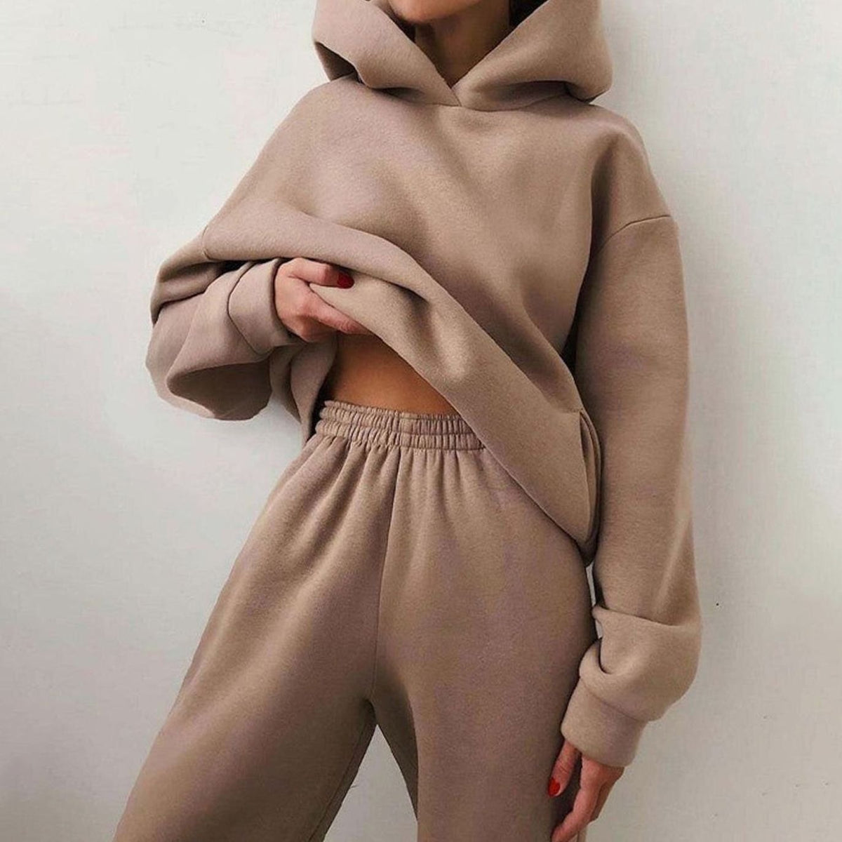 Women's Everyday Loose-Fit Hoodie Jogger Set – Khaki