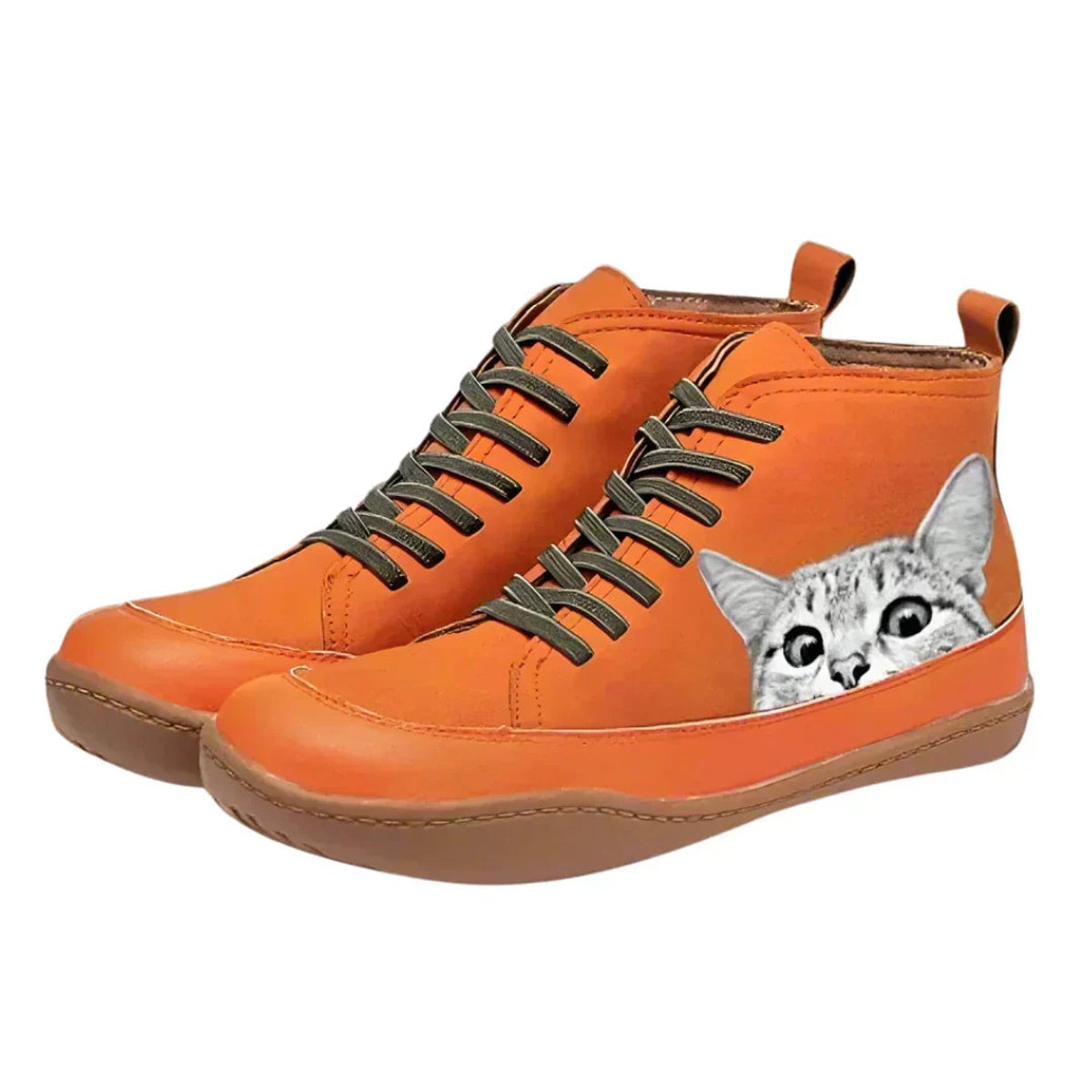 Women's Cat Print Leather Booties – Orange