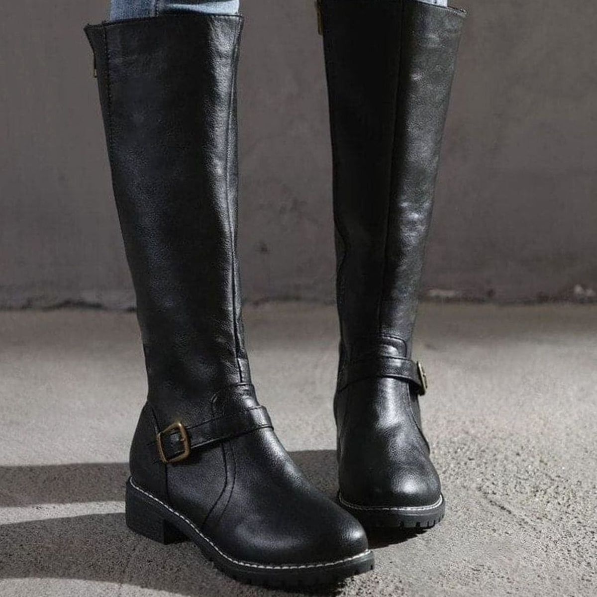 Women's Timeless Buckle-Detail Side-Zip Knee-High Boots – Black