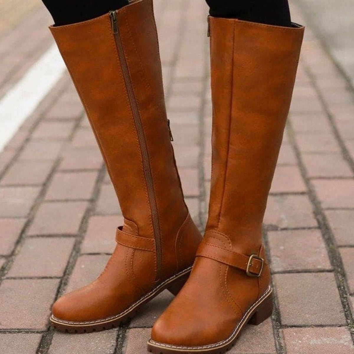 Women's Timeless Buckle-Detail Side-Zip Knee-High Boots – view 3