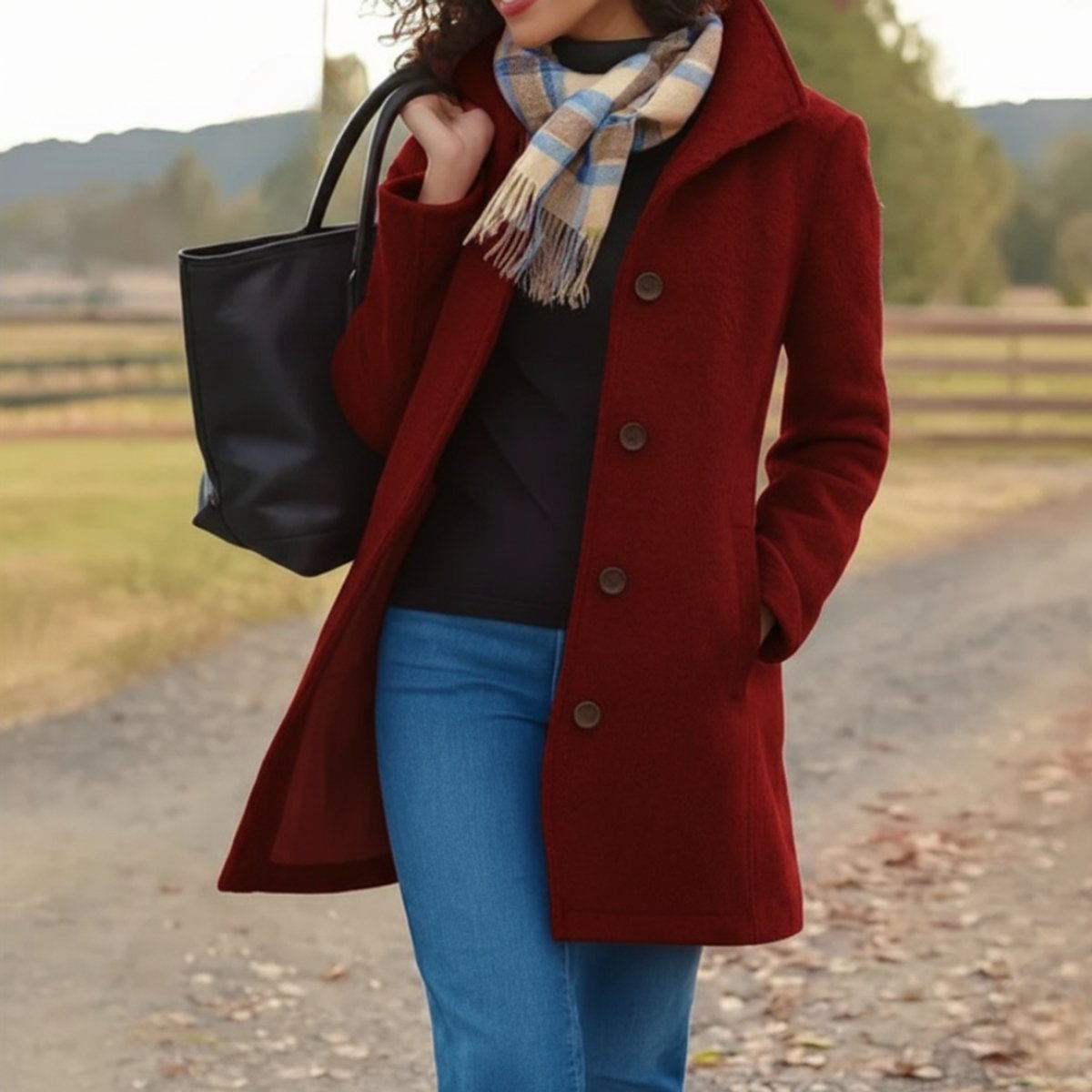 Women's Mid-Length Wool-Blend Coat for Fall – view 7