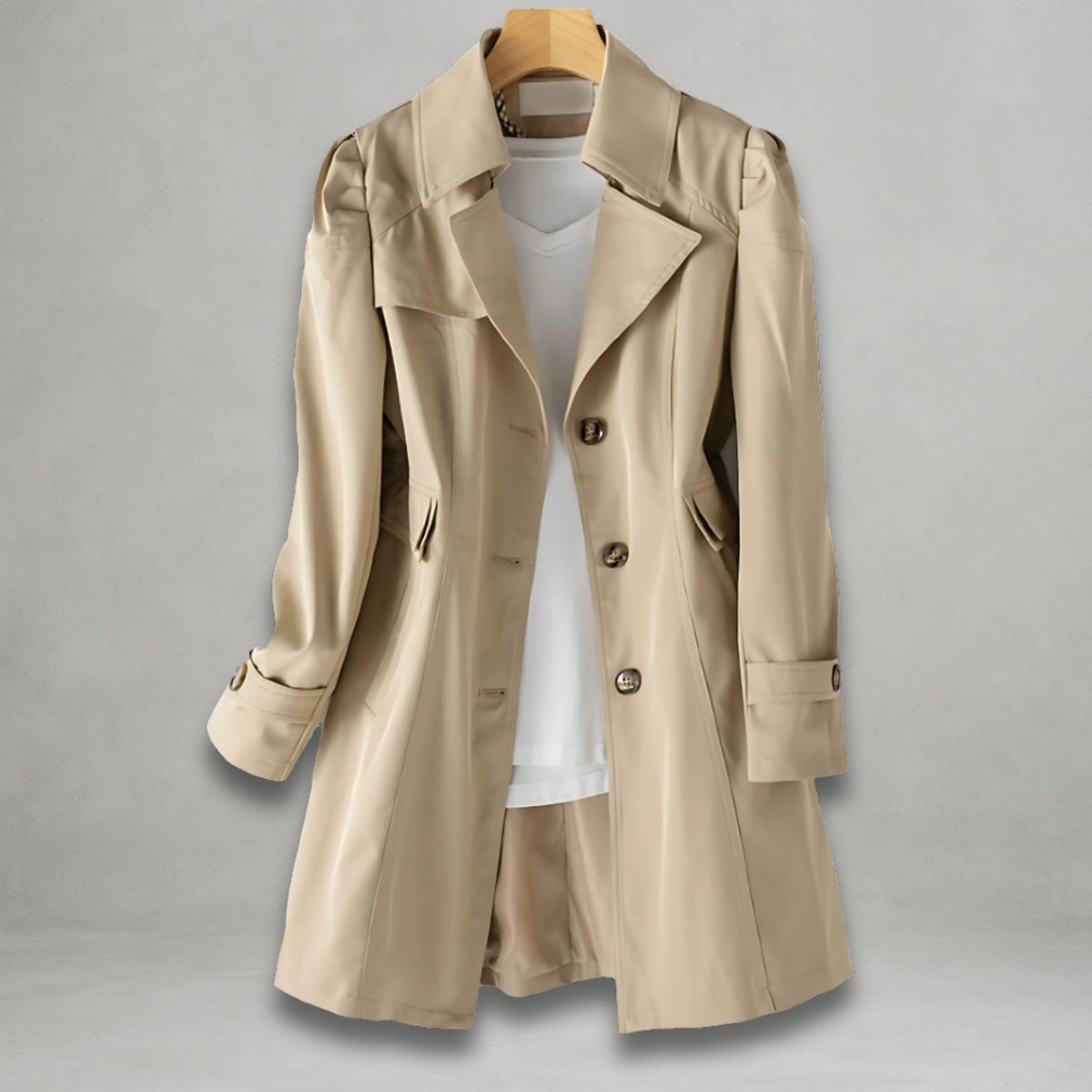 Women's Single-Breast Mid-Length Trench Coat – Khaki