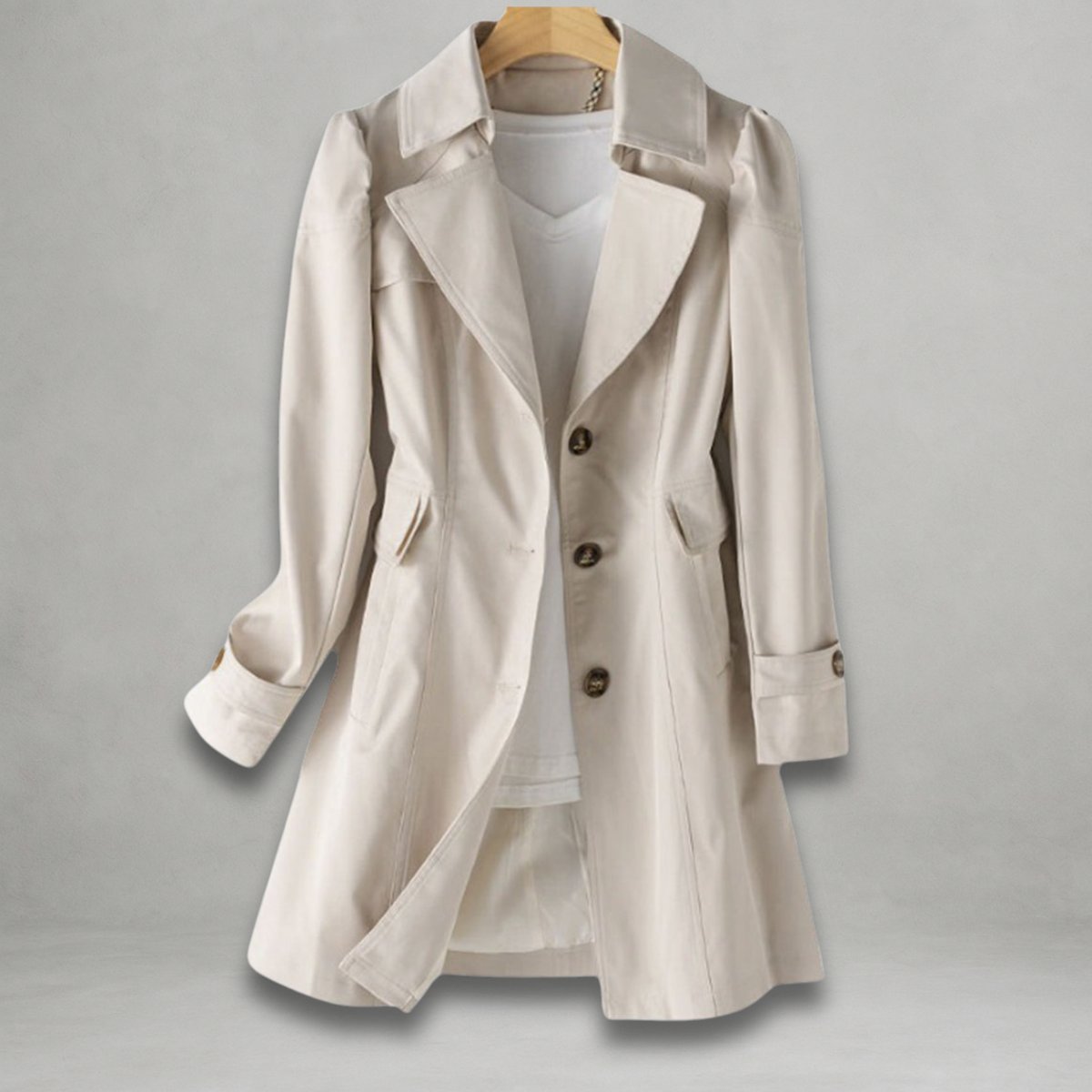 Women's Single-Breast Mid-Length Trench Coat – Beige