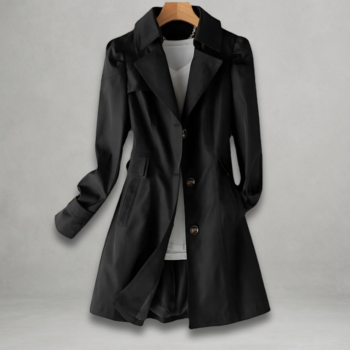 Women's Single-Breast Mid-Length Trench Coat – Black