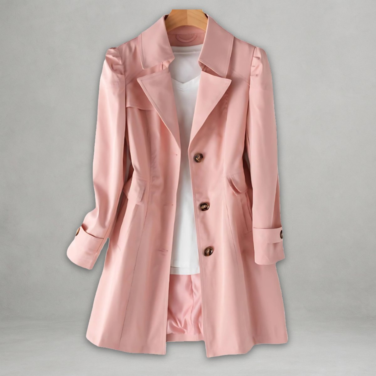 Women's Single-Breast Mid-Length Trench Coat – Pink