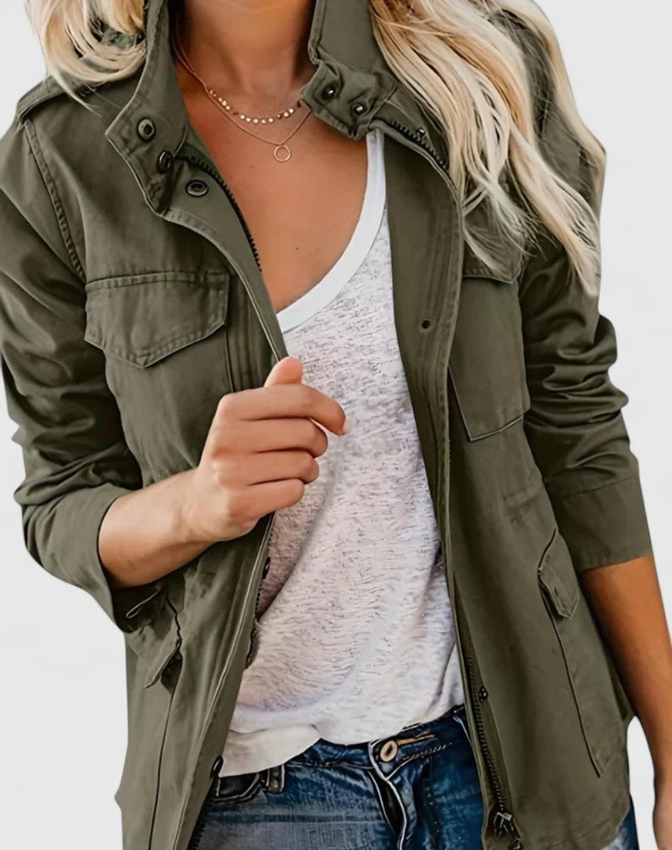 Women's Light-Weight Utility Jacket with Drawstring Waist – Green