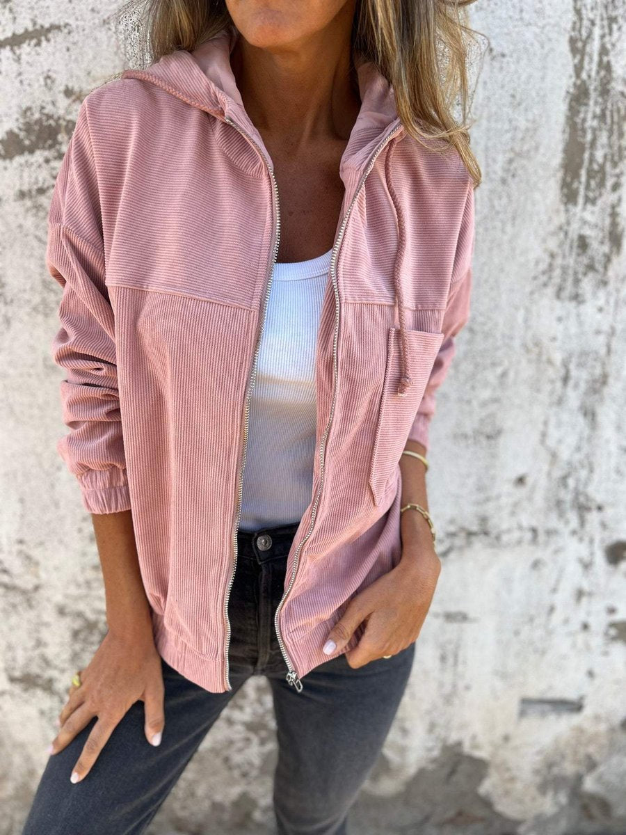 Women's Cord Hood-Detail Padded Jacket – Pink