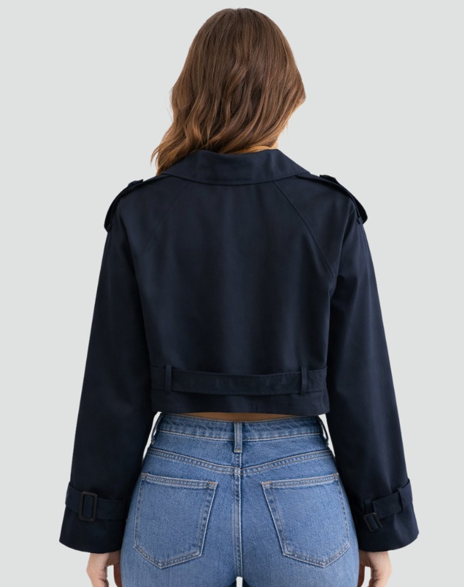 Women's Crop-Length Double-Breast Belt-Detail Trench Coat – view 8