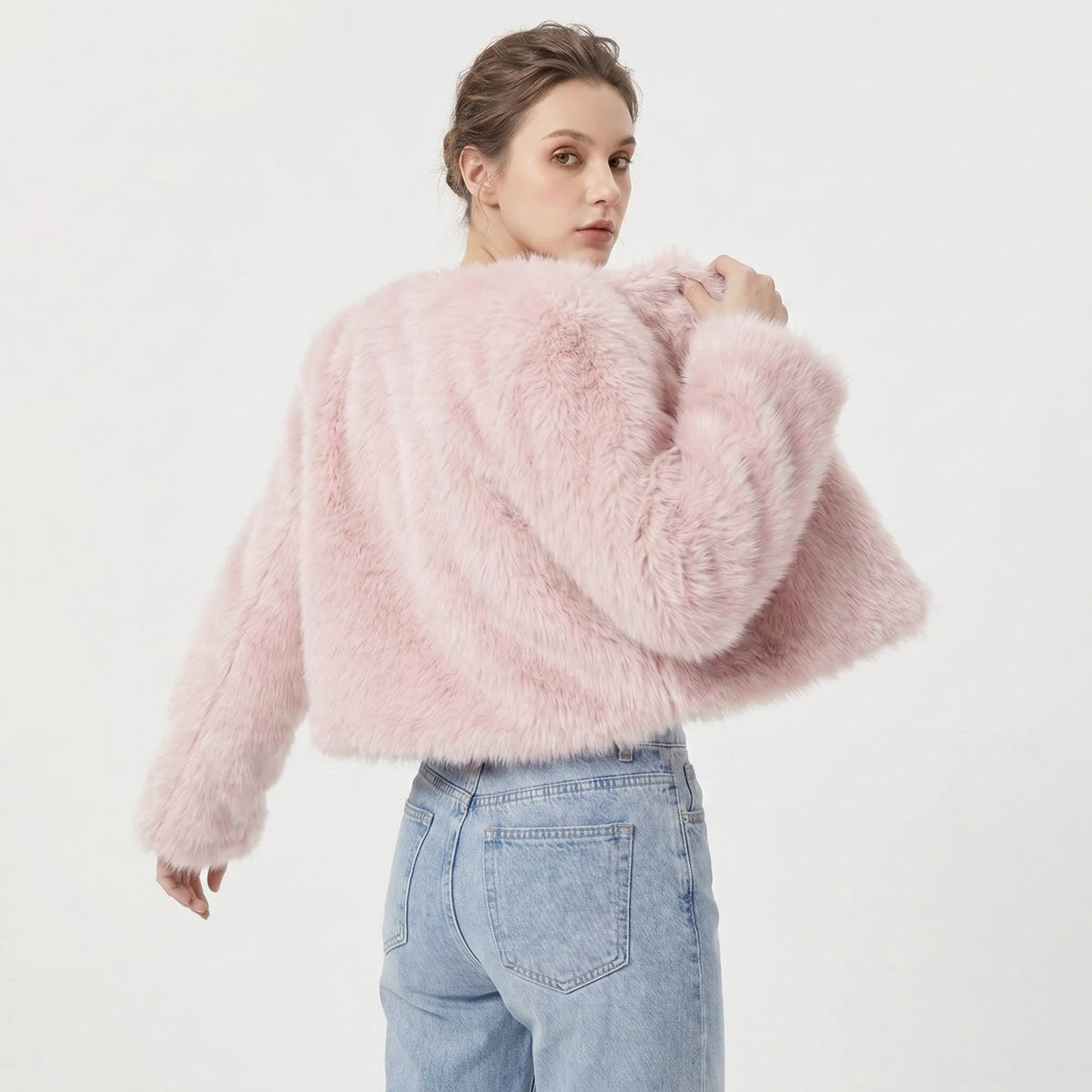 Women's Crop-Length Plush-Fur Cardigan Jacket – view 7