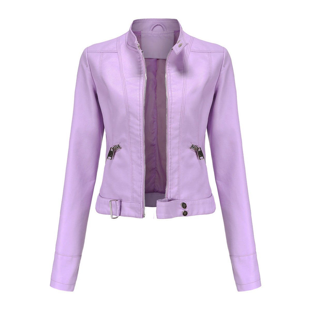 Women's Crop-Length Stand-Collar Faux Leather Jacket – Lilac