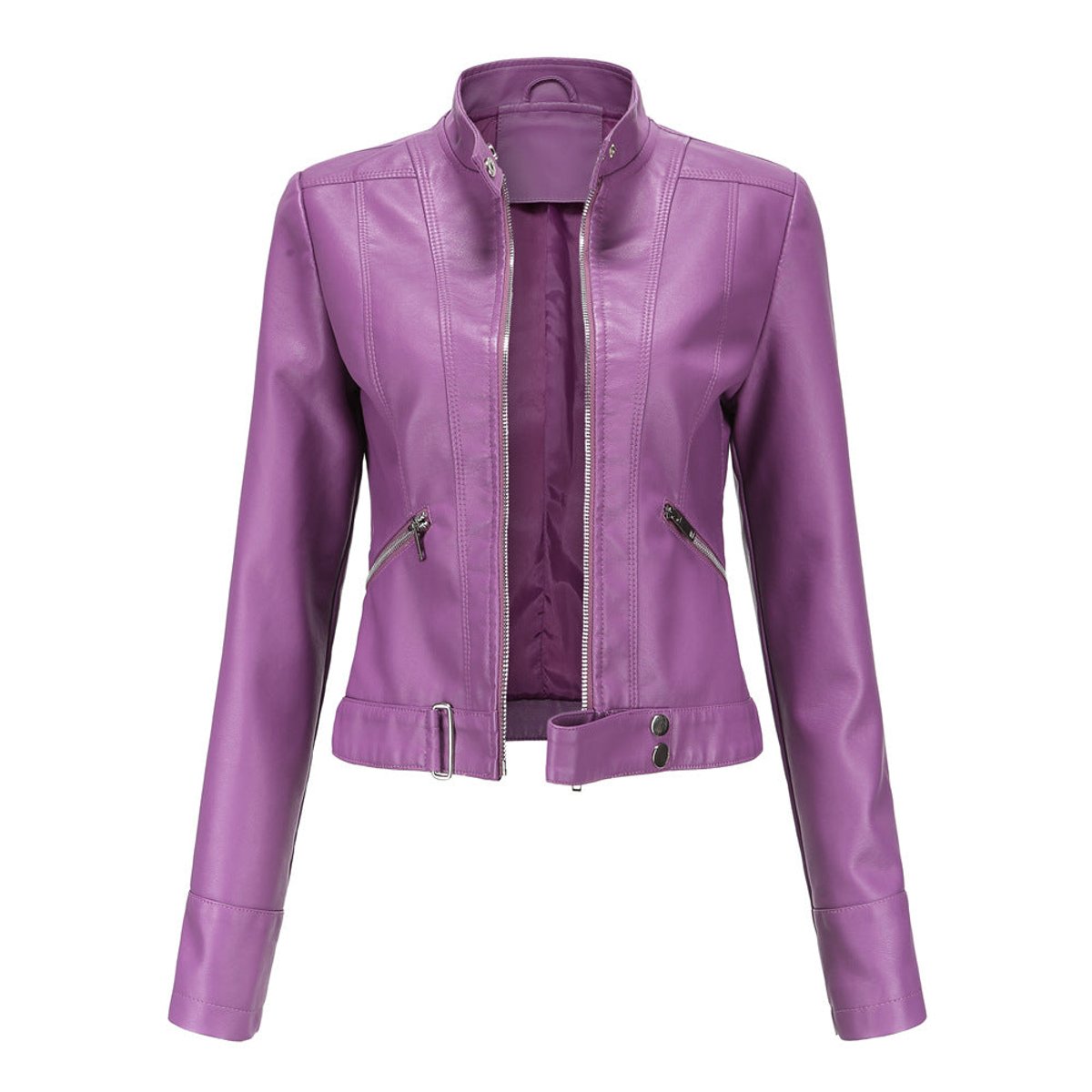 Women's Crop-Length Stand-Collar Faux Leather Jacket – view 6