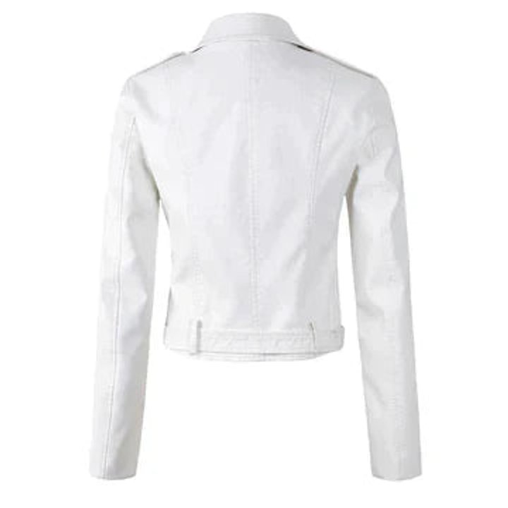 Women's Crop-Length Belt-Detail Faux Leather Jacket – view 3