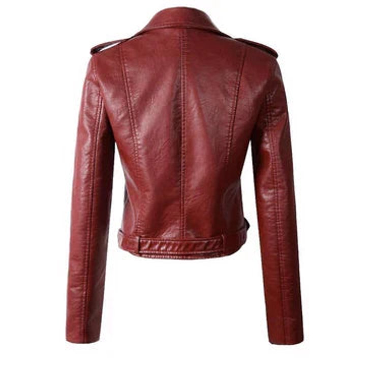 Women's Crop-Length Belt-Detail Faux Leather Jacket – view 4