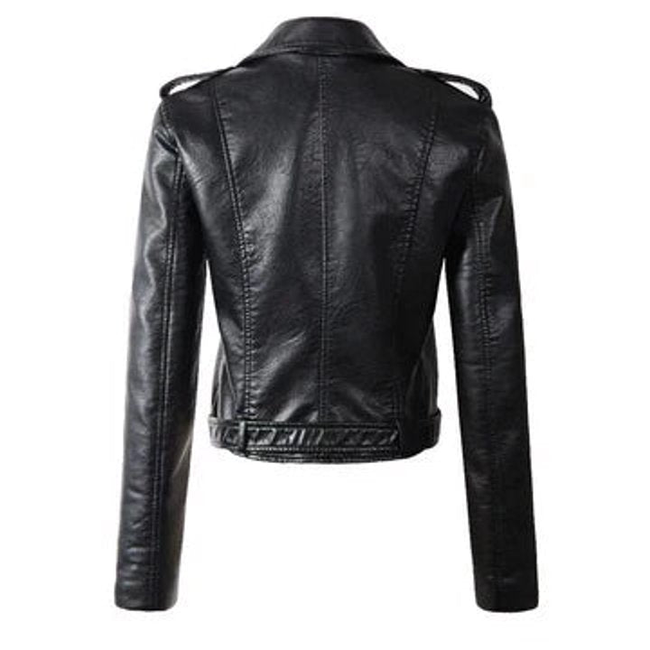 Women's Crop-Length Belt-Detail Faux Leather Jacket – view 5