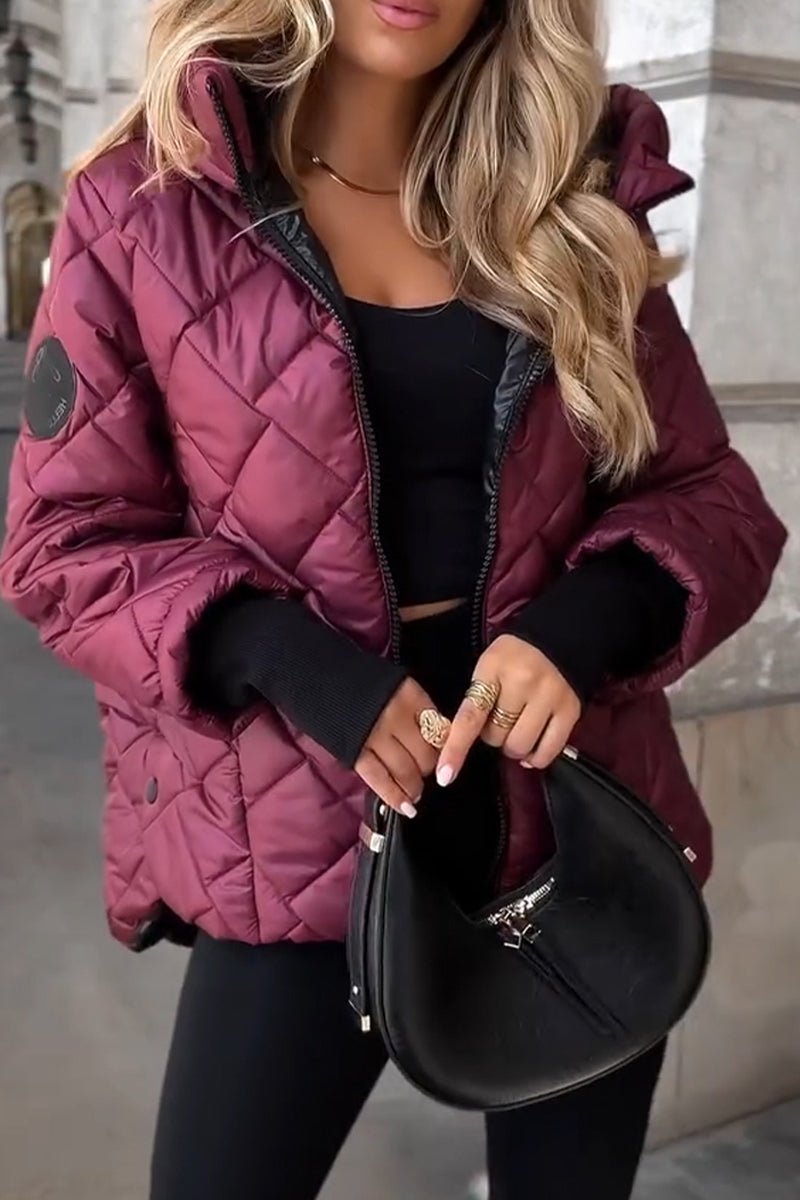 Women's Diamond Padded Puffer Jacket – Wine Red