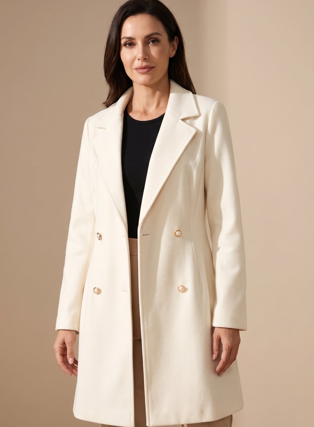 Women's Flared Knee-Length Wool-Blend Coat for Layering – view 2