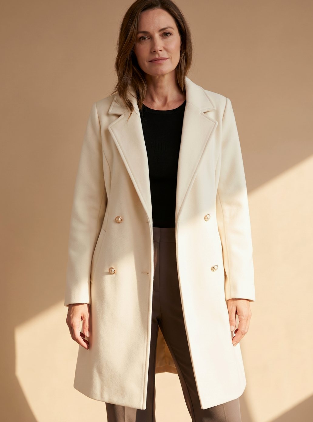Women's Flared Knee-Length Wool-Blend Coat for Layering – view 3