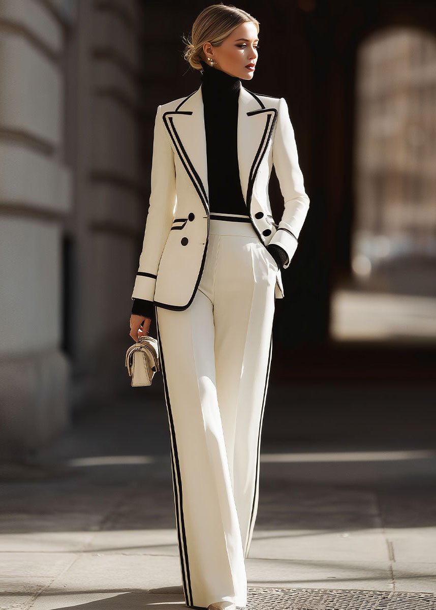 Women's Double-Breast Blazer Wide-Cut Suit Set – White