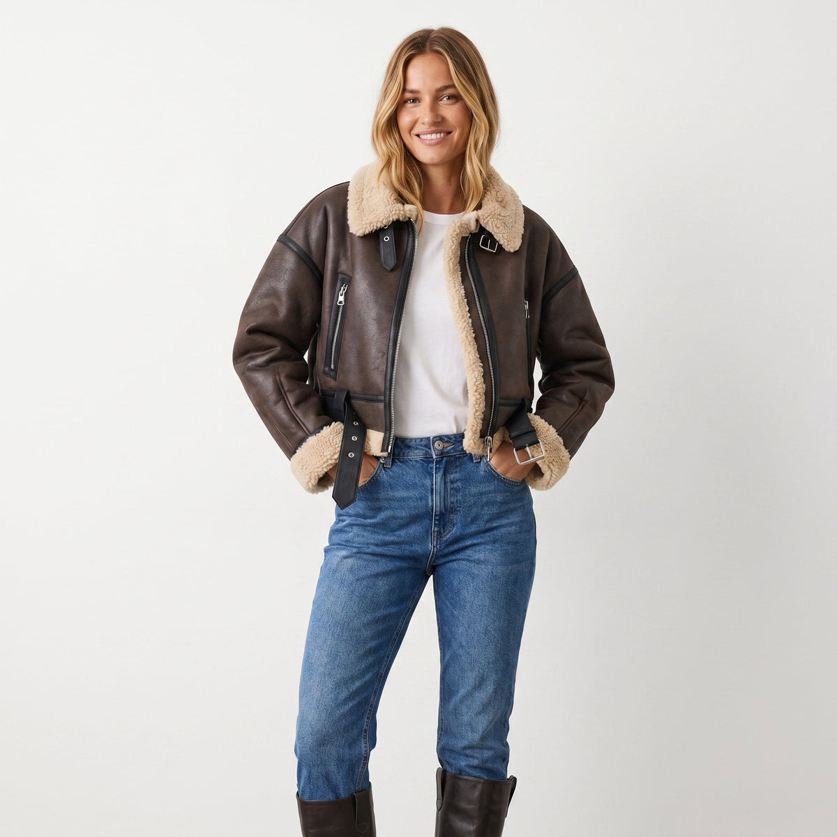 Women's Double-Sided Shearling-Lined Bomber Jacket – view 5