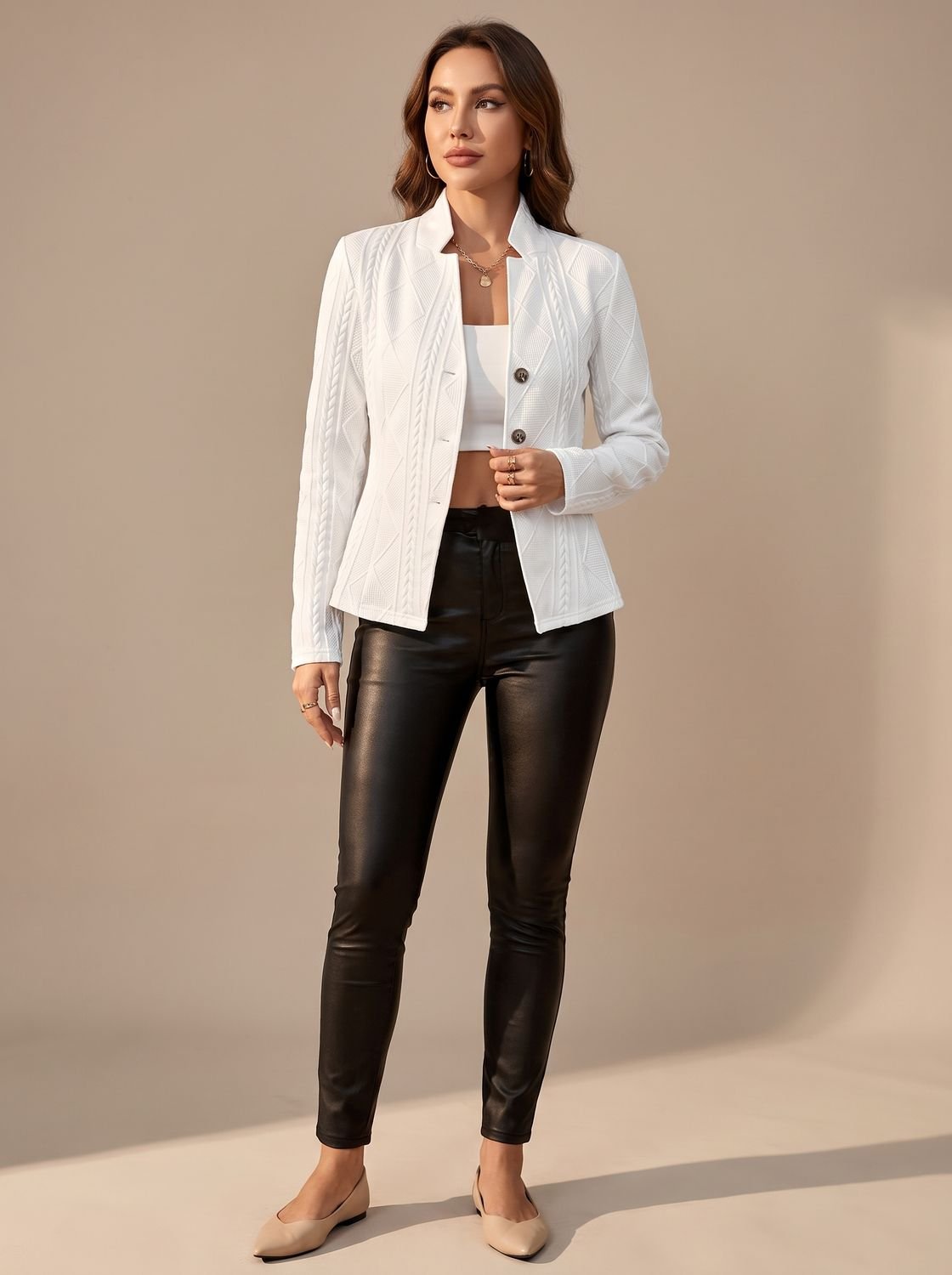 Women's Textured Cable-Stitch Button-Front Cold-Weather Coat – White