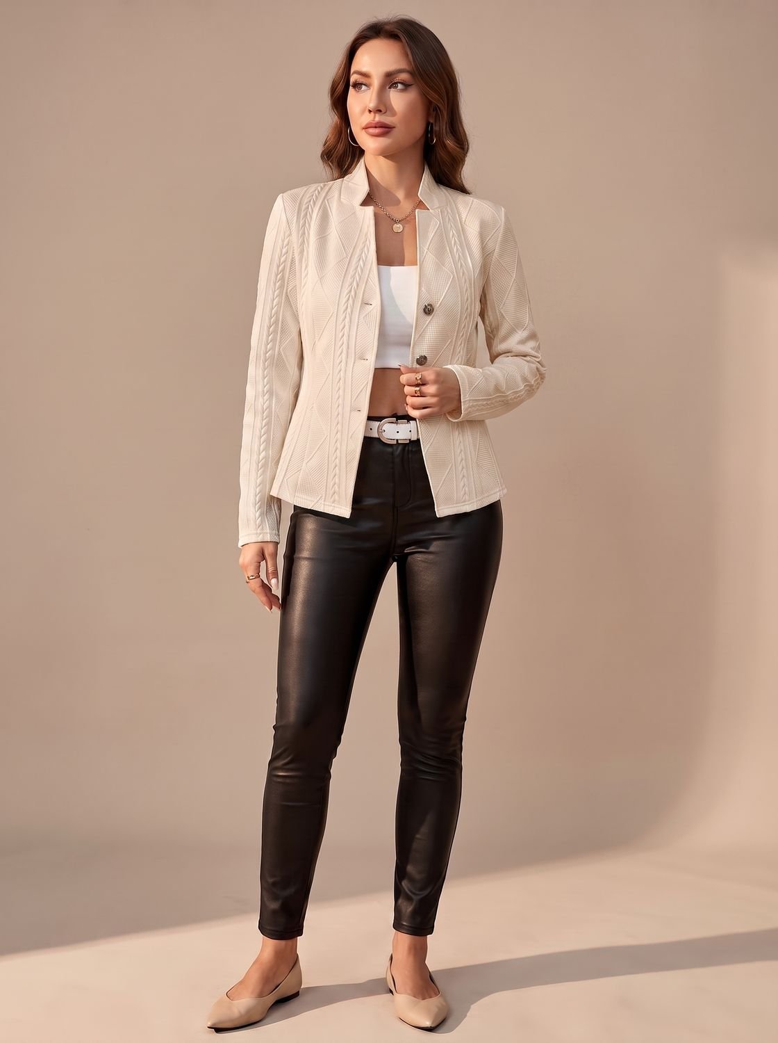 Women's Textured Cable-Stitch Button-Front Cold-Weather Coat – Khaki