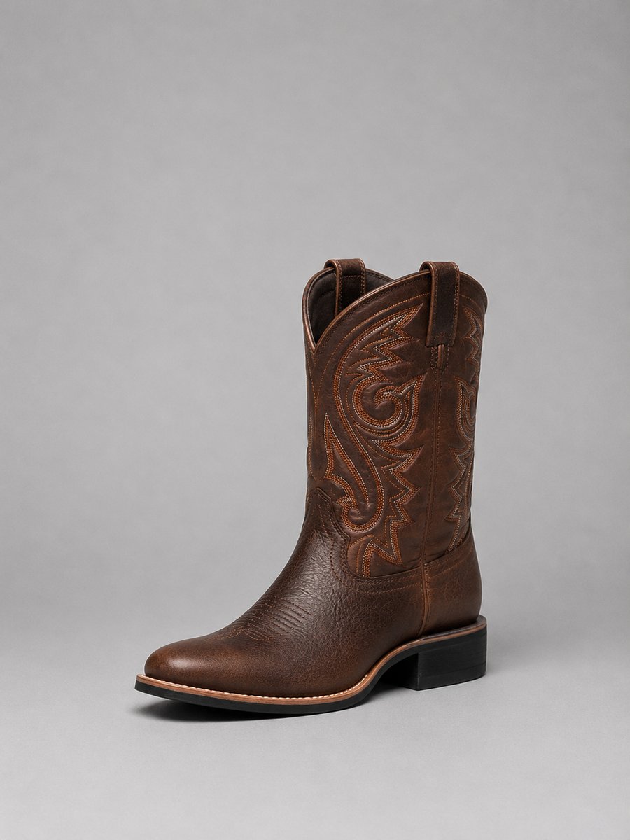 Women's Embroidery-Detail Leather Western Booties – Brown