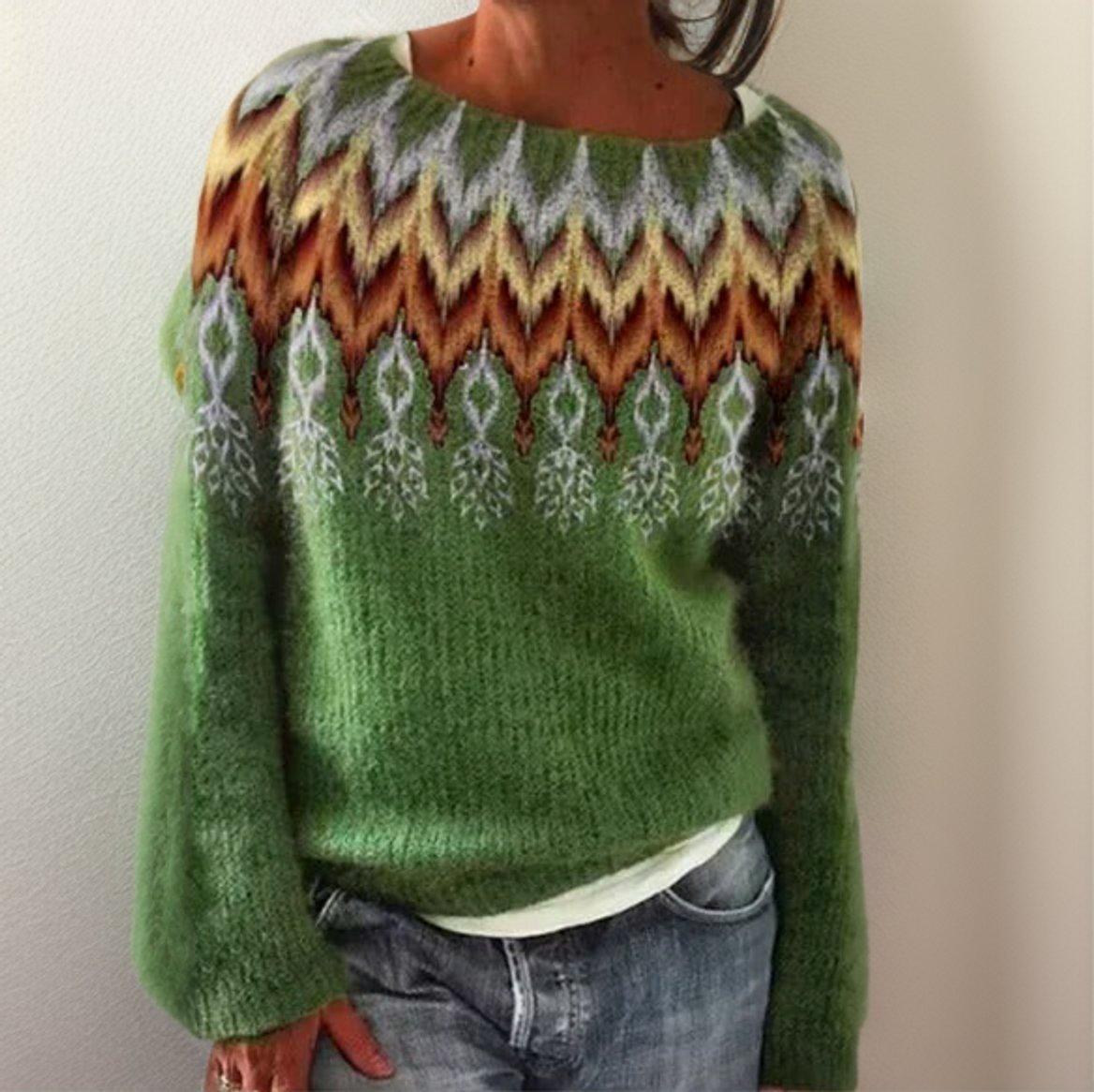 Women's Fair Isle Geometric Knit Pullover for Layering – S
