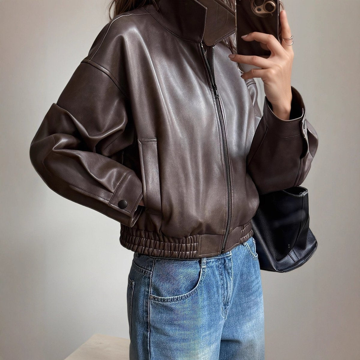 Women's Leather-Look Bomber Jacket – view 1