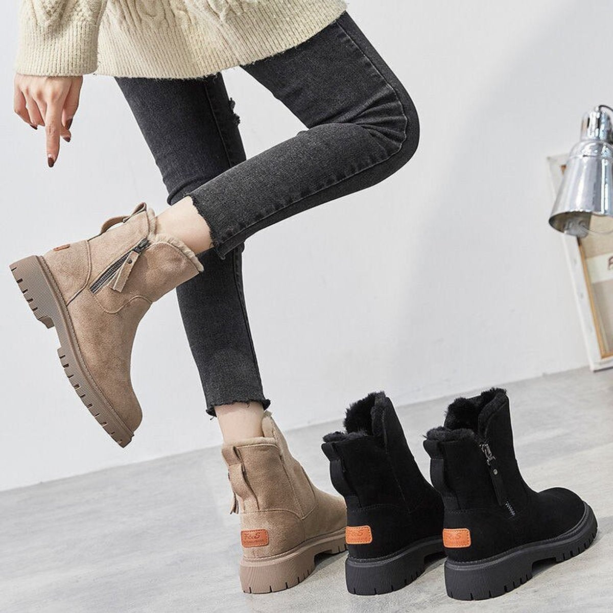 Women's Fleece-Backed Suede-Finish Pull-On Cold-Weather Booties – view 3