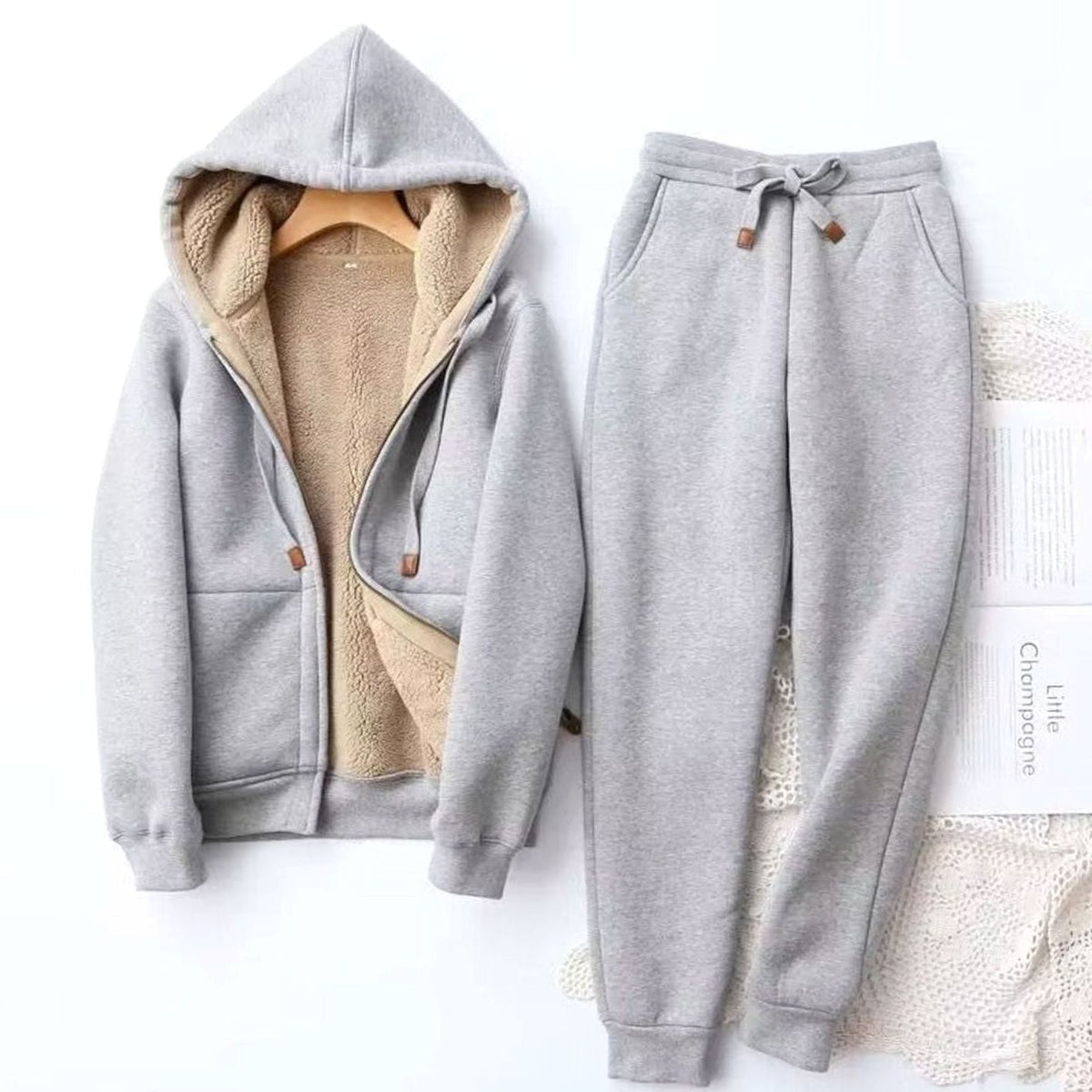 Women's Sherpa-Backed Hoodie and Jogger Set – Gray