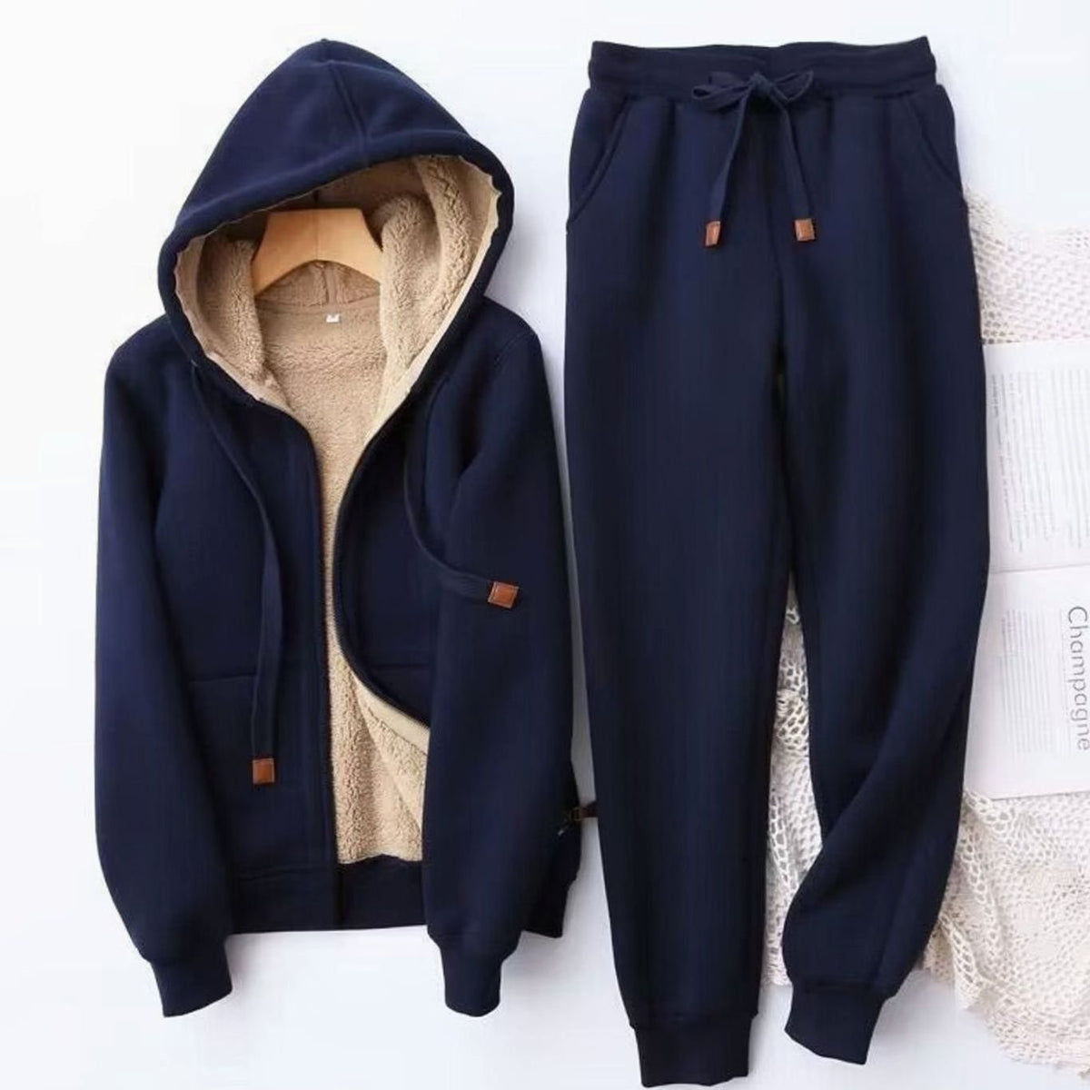 Women's Sherpa-Backed Hoodie and Jogger Set – Blue