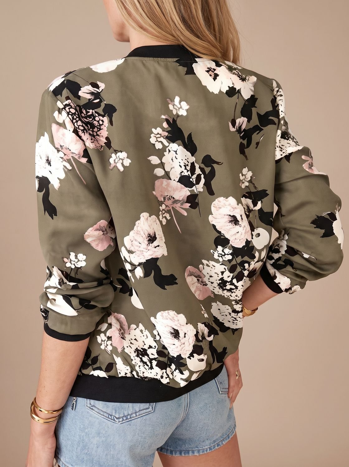 Women's Cherry Blossom Print Full-Zip Bomber Jacket – view 7