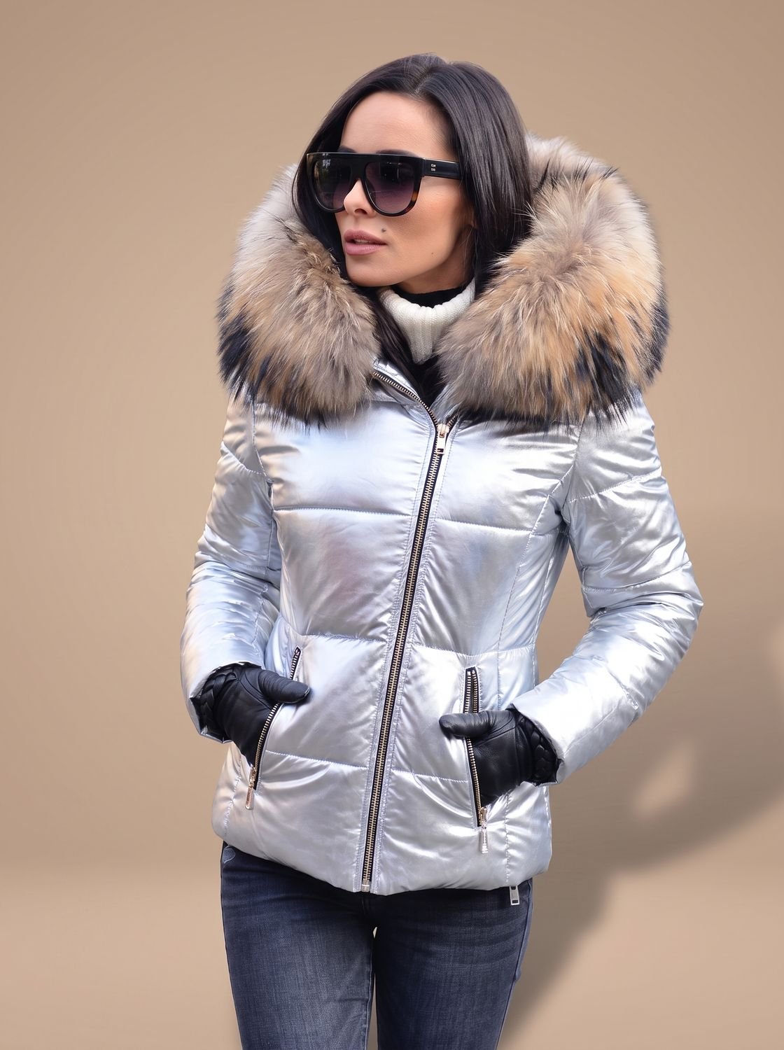 Women's Fur-Trim Hood Tailored Padded Puffer Coat – White
