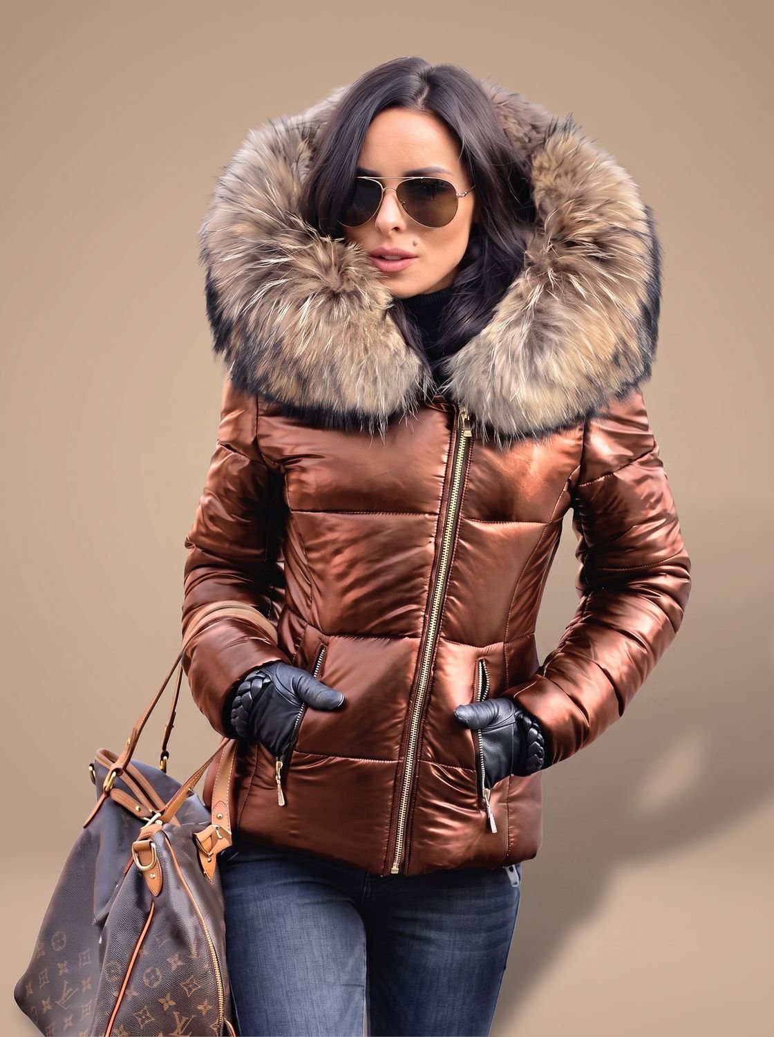 Women's Fur-Trim Hood Tailored Padded Puffer Coat – view 6