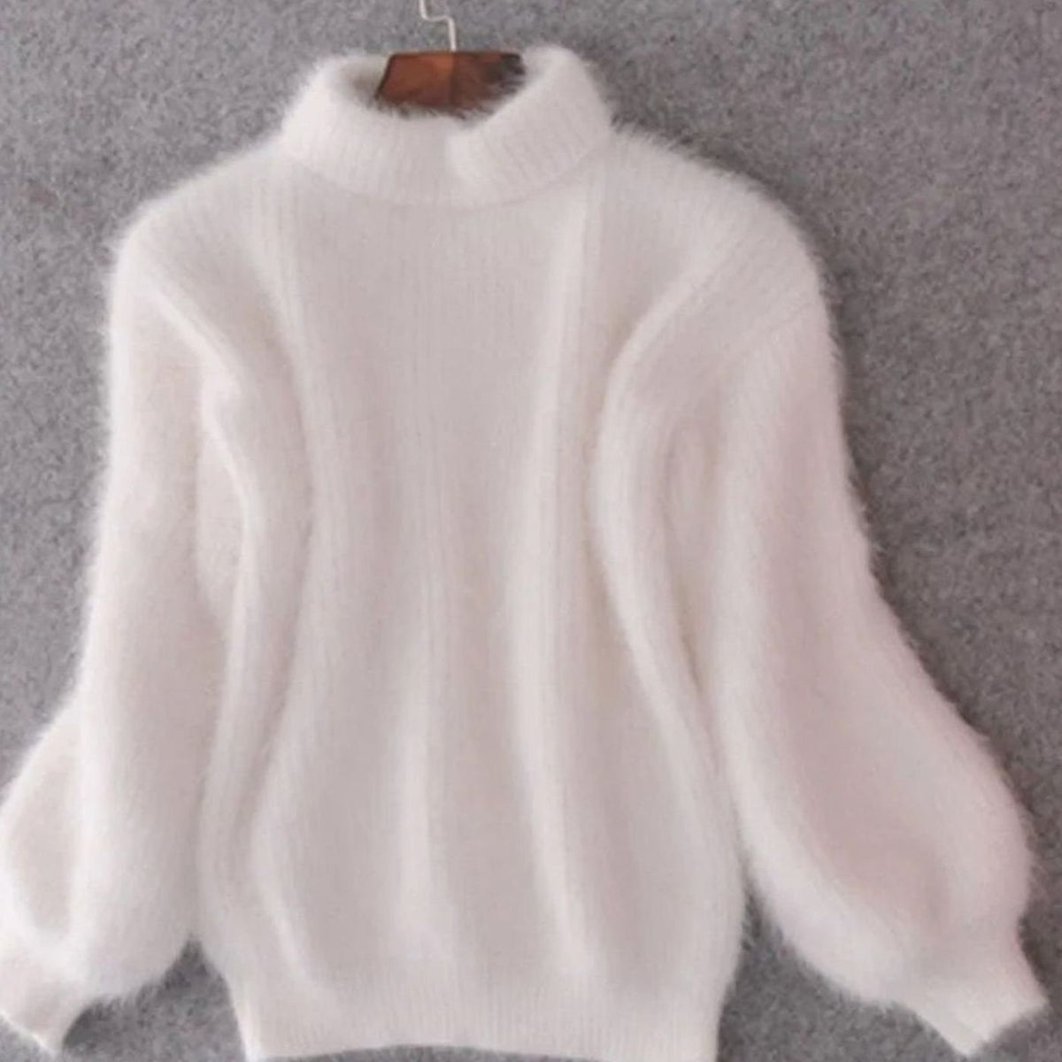 Women's Fuzzy Angora-Blend Roll-Neck Knit Pullover – White