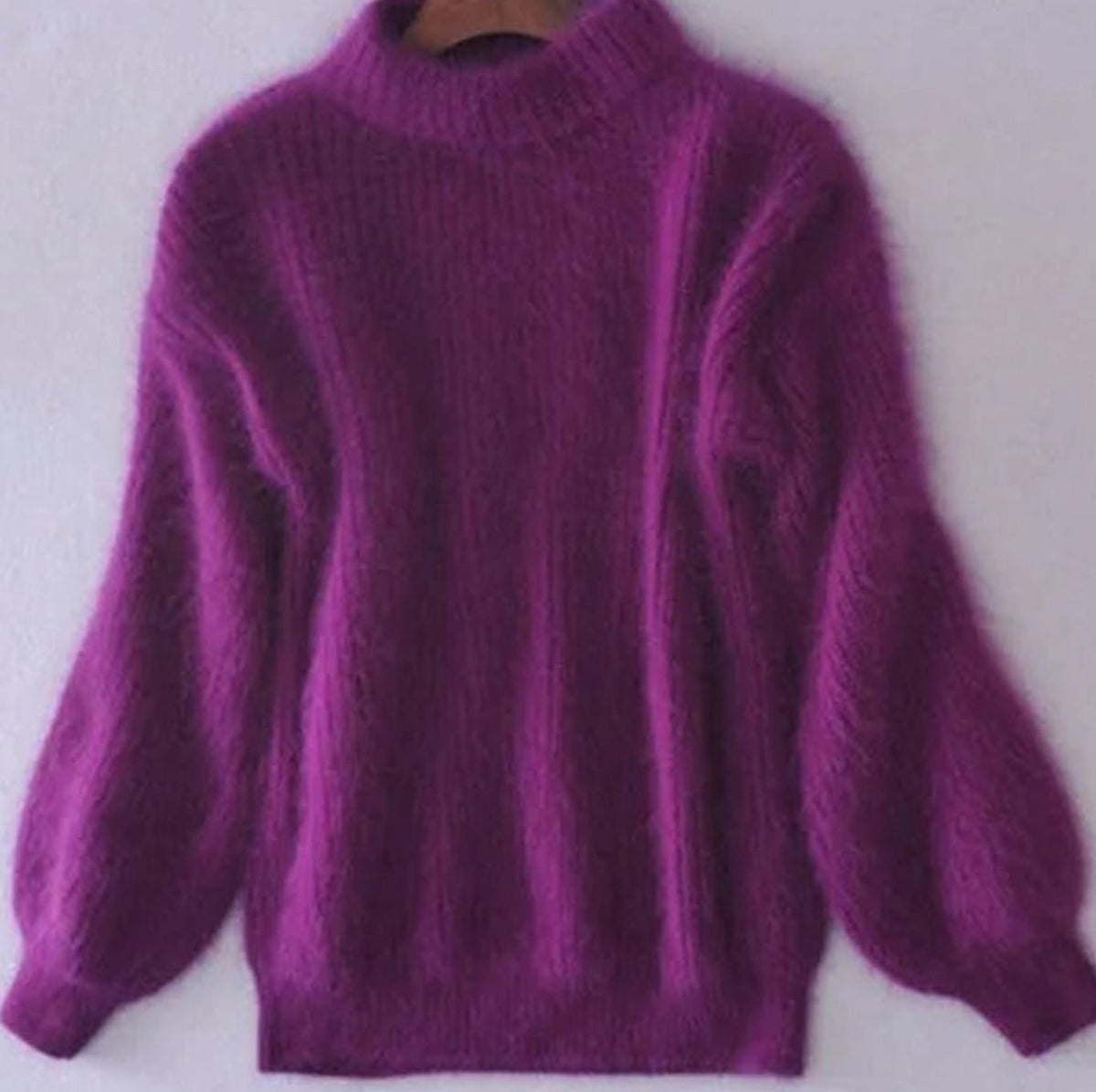 Women's Fuzzy Angora-Blend Roll-Neck Knit Pullover – Purple
