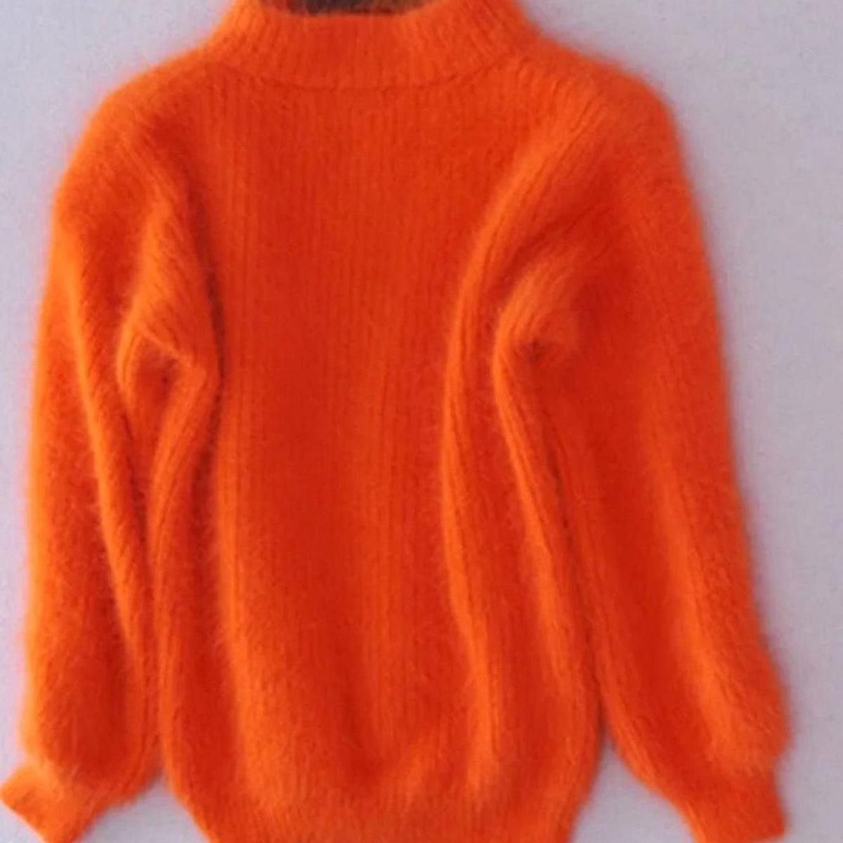 Women's Fuzzy Angora-Blend Roll-Neck Knit Pullover – Orange