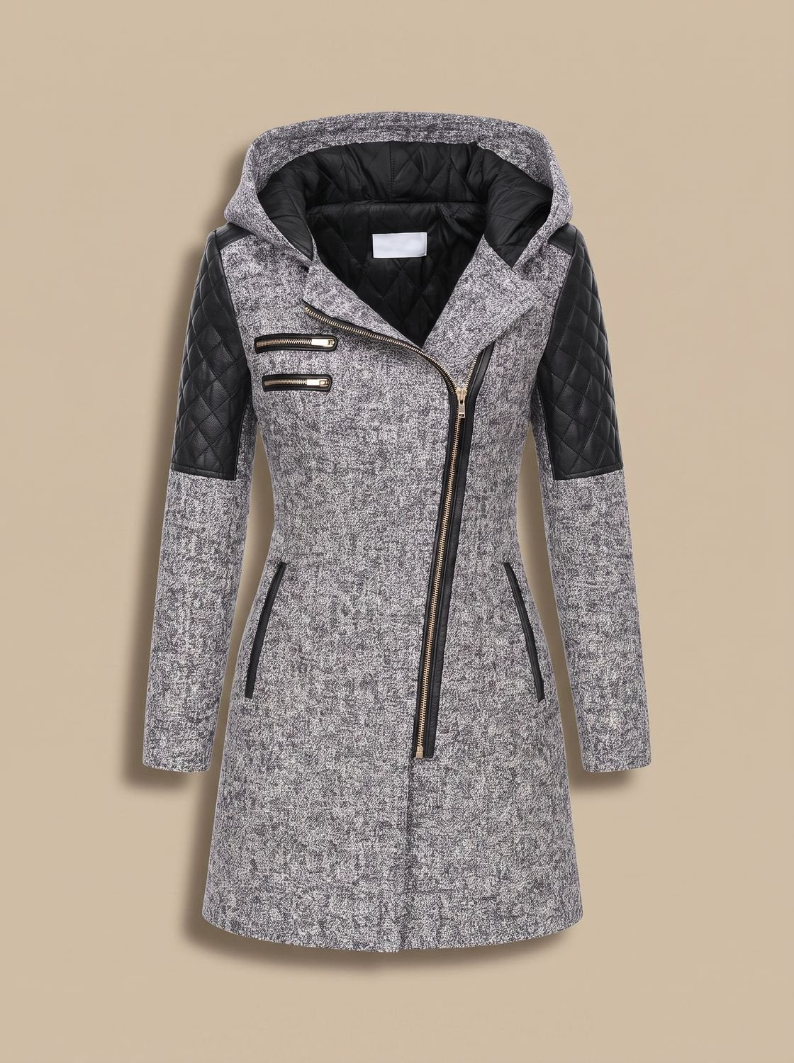 Women's Hood-Detail Wool-Blend Padded Coat – Light Gray