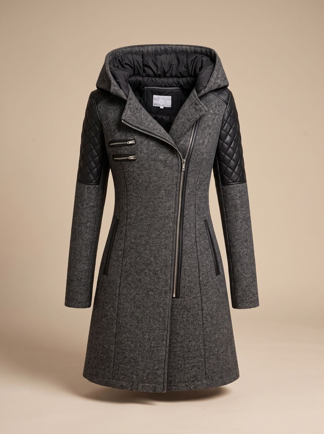 Women's Hood-Detail Wool-Blend Padded Coat – Dark Gray