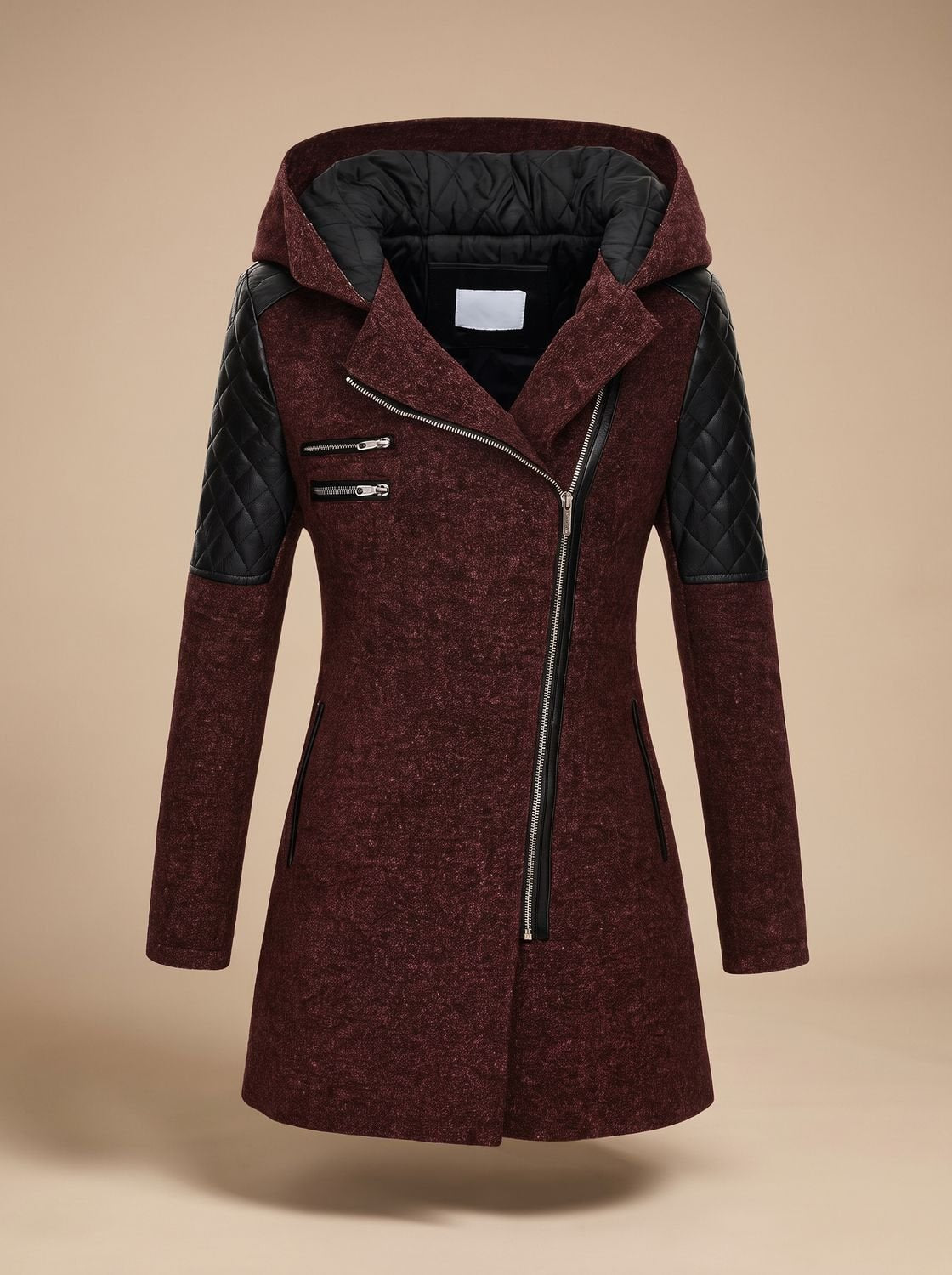 Women's Hood-Detail Wool-Blend Padded Coat – Red
