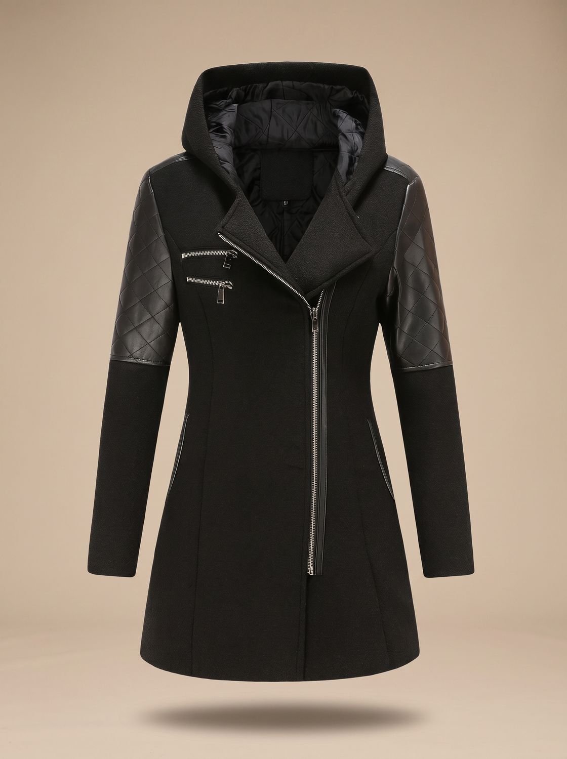 Women's Hood-Detail Wool-Blend Padded Coat – Black