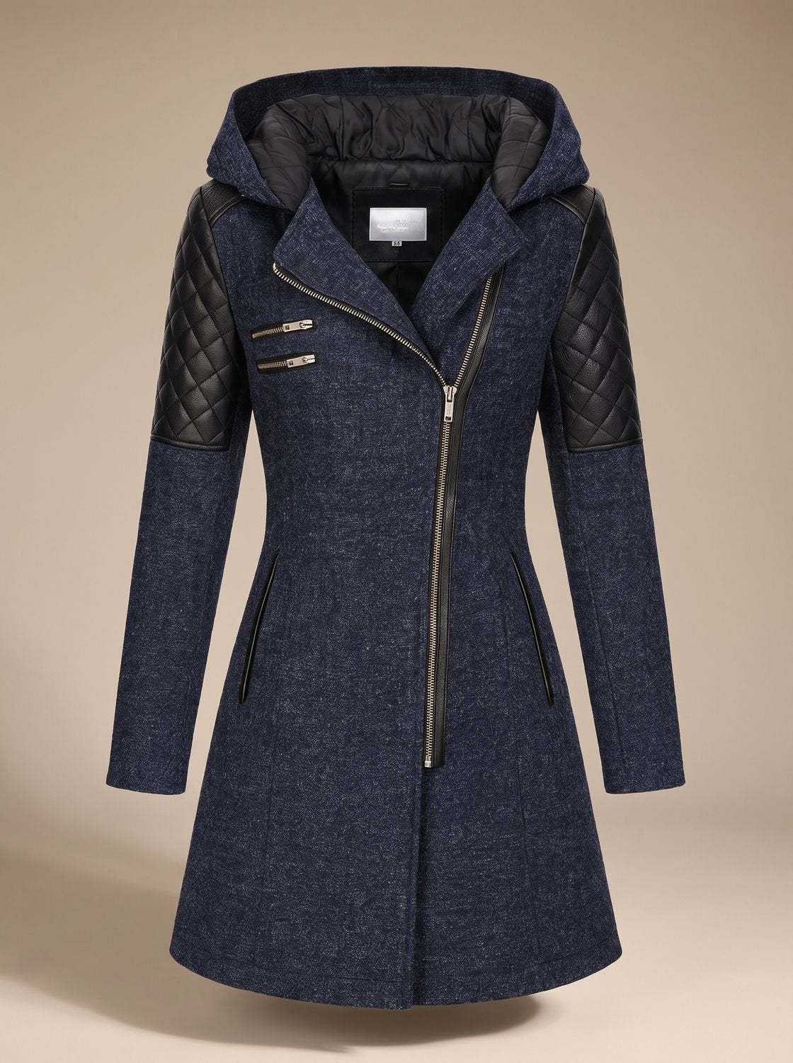 Women's Hood-Detail Wool-Blend Padded Coat – Blue