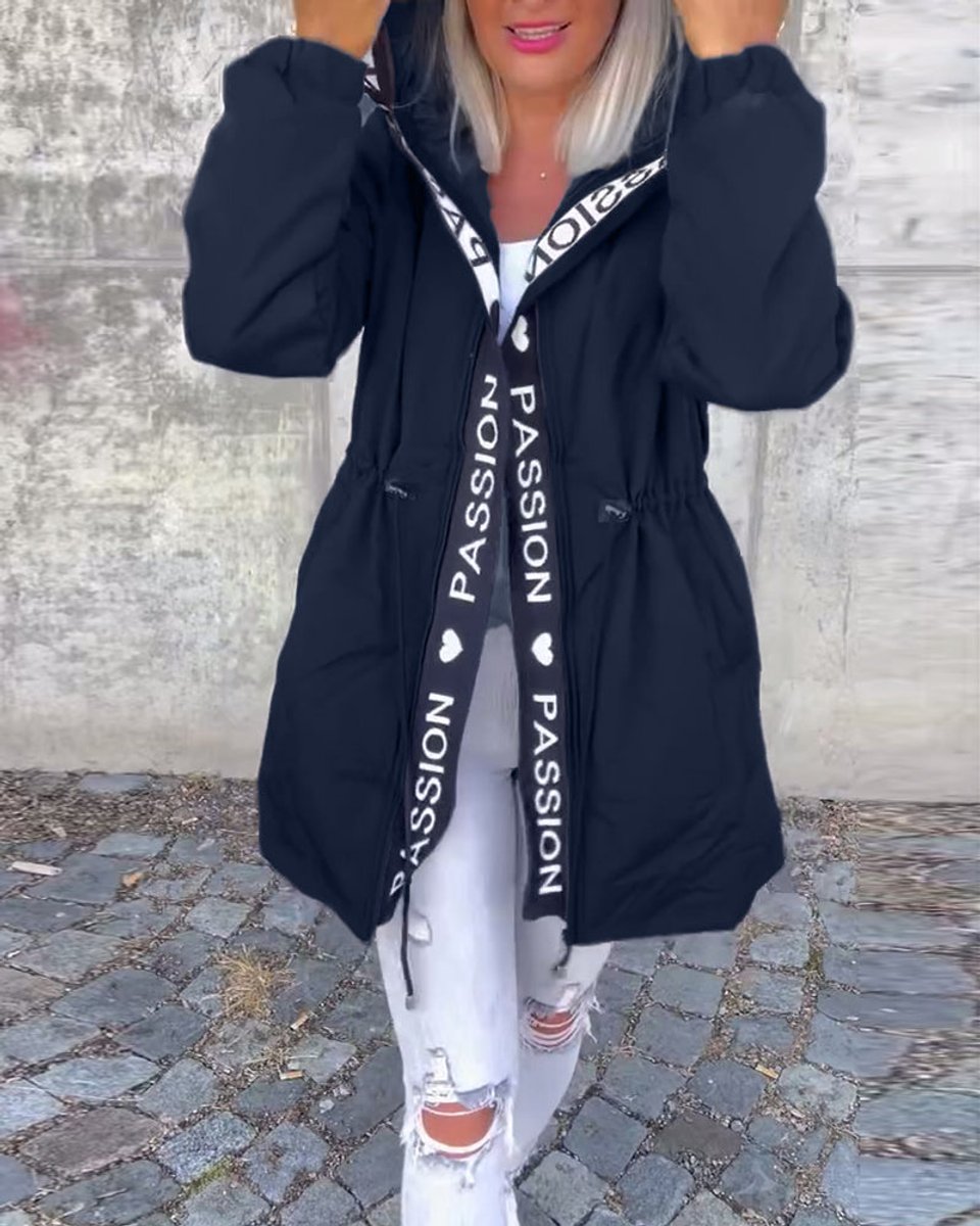 Women's Hood-Detail Mid-Length Parka Coat – Navy Blue
